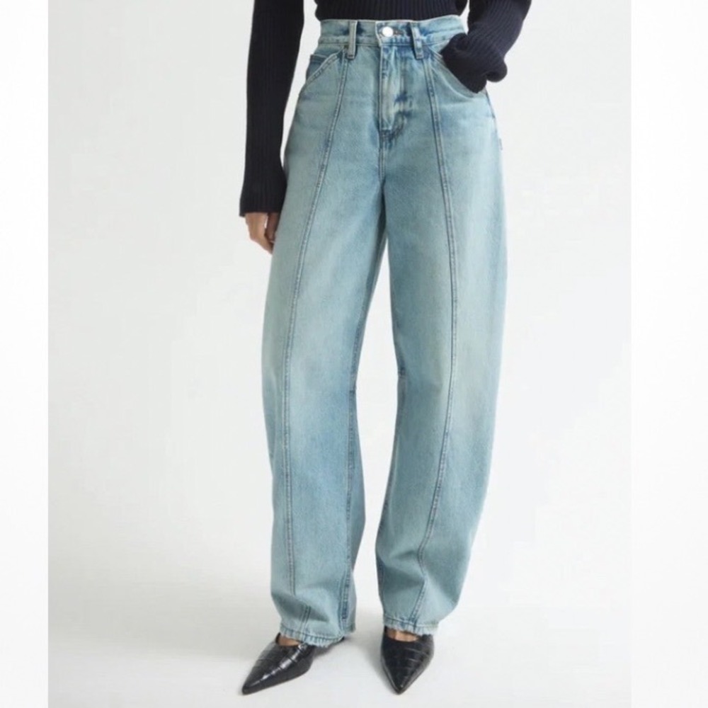 New DALA Lido Flatseam 26 Jeans Canyon Light Wash Blue Organic Cotton Barrel Leg
